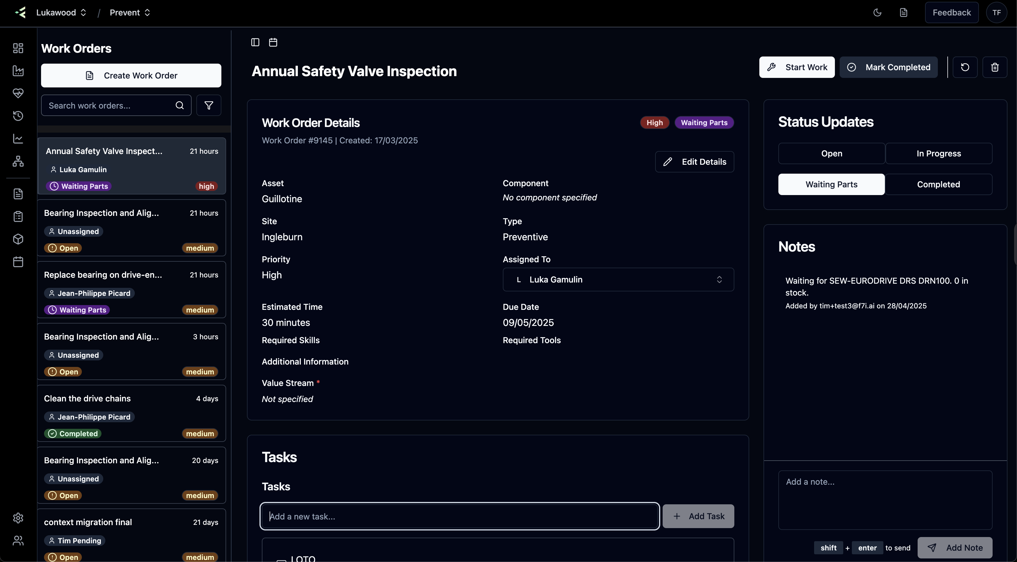 Equipment maintenance interface